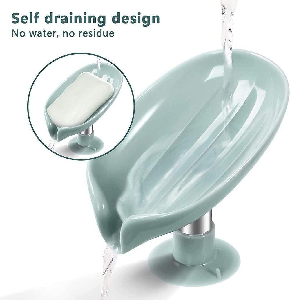 Arivya Leaf-Shape Self Draining Soap Dish Holder Suction Cup Soap Self Clean