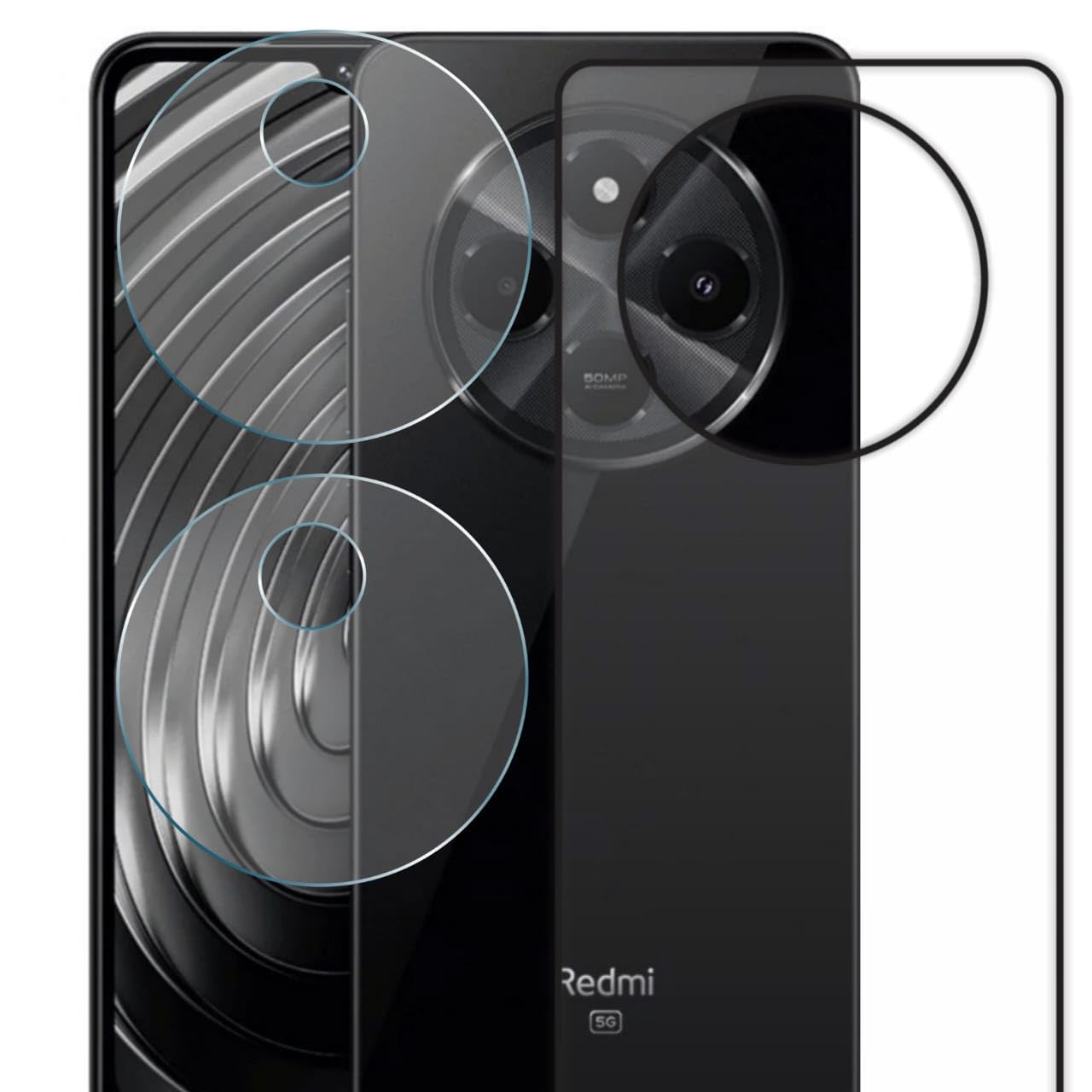 Back Tempered glass with combo camera lens protector compatible with Redmi A4 5G