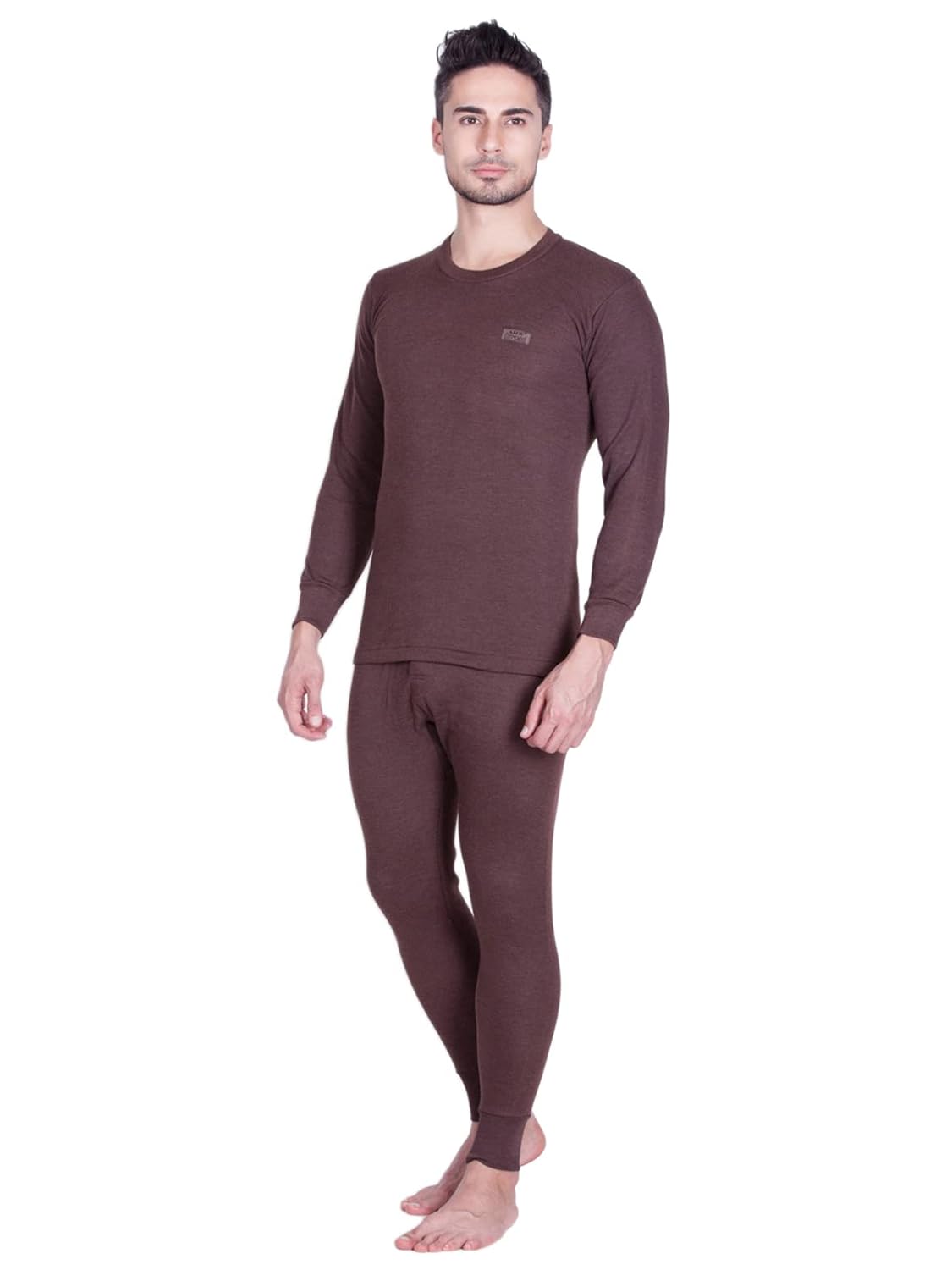Lux Cottswool Men's Brown4 Round Neck Full Sleeves Premium Thermal Lux Cottswool Men’s Cotton Thermal Set