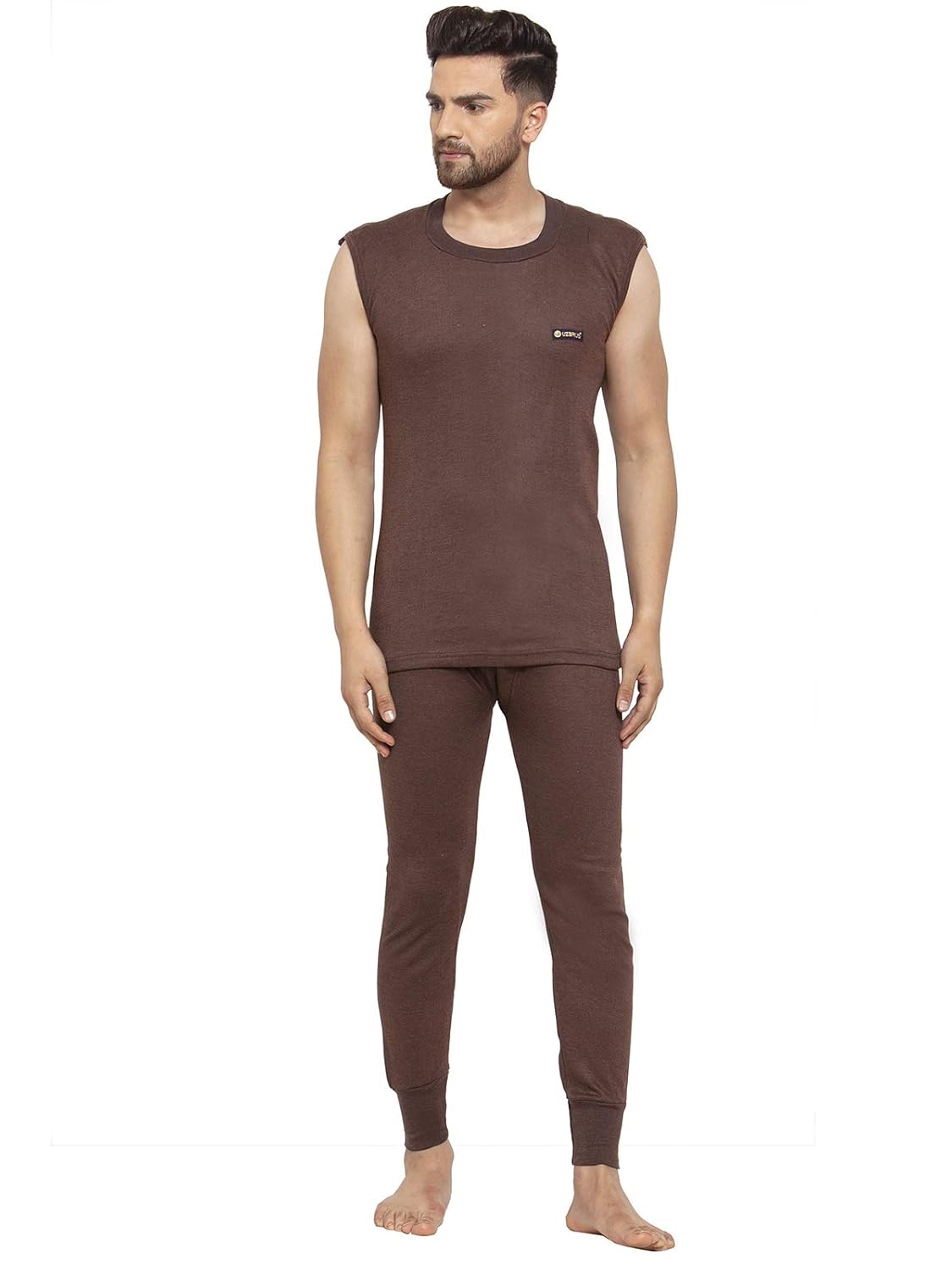 UZARUS Men's Sleeveless Thermal Set (Round Neck Vest and Trouser) Lux Cottswool Men’s Cotton Thermal Set