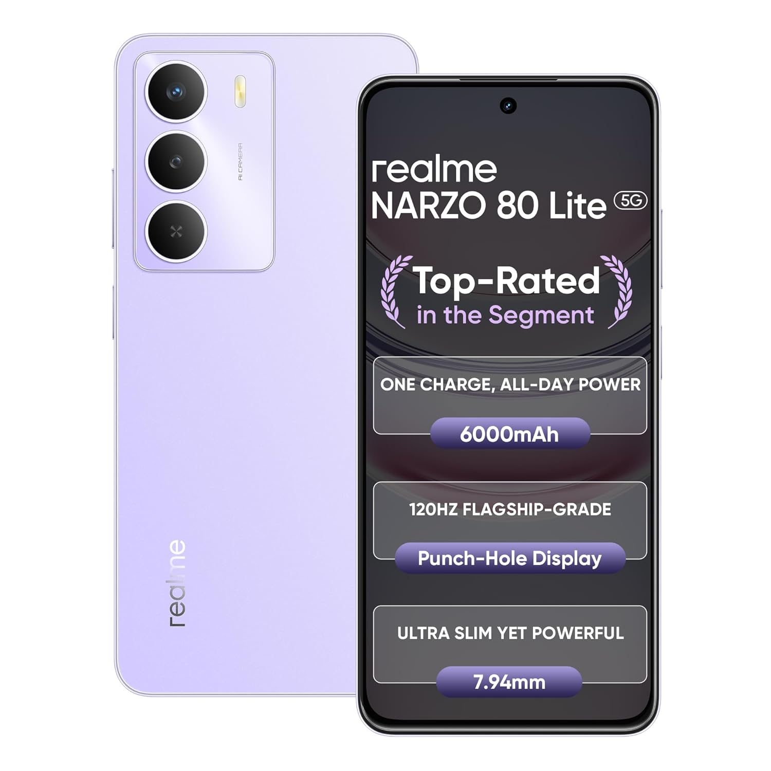 realme NARZO 80 Lite 5G (Crystal Purple, 6GB+128GB) | 6000mAh realme NARZO N61