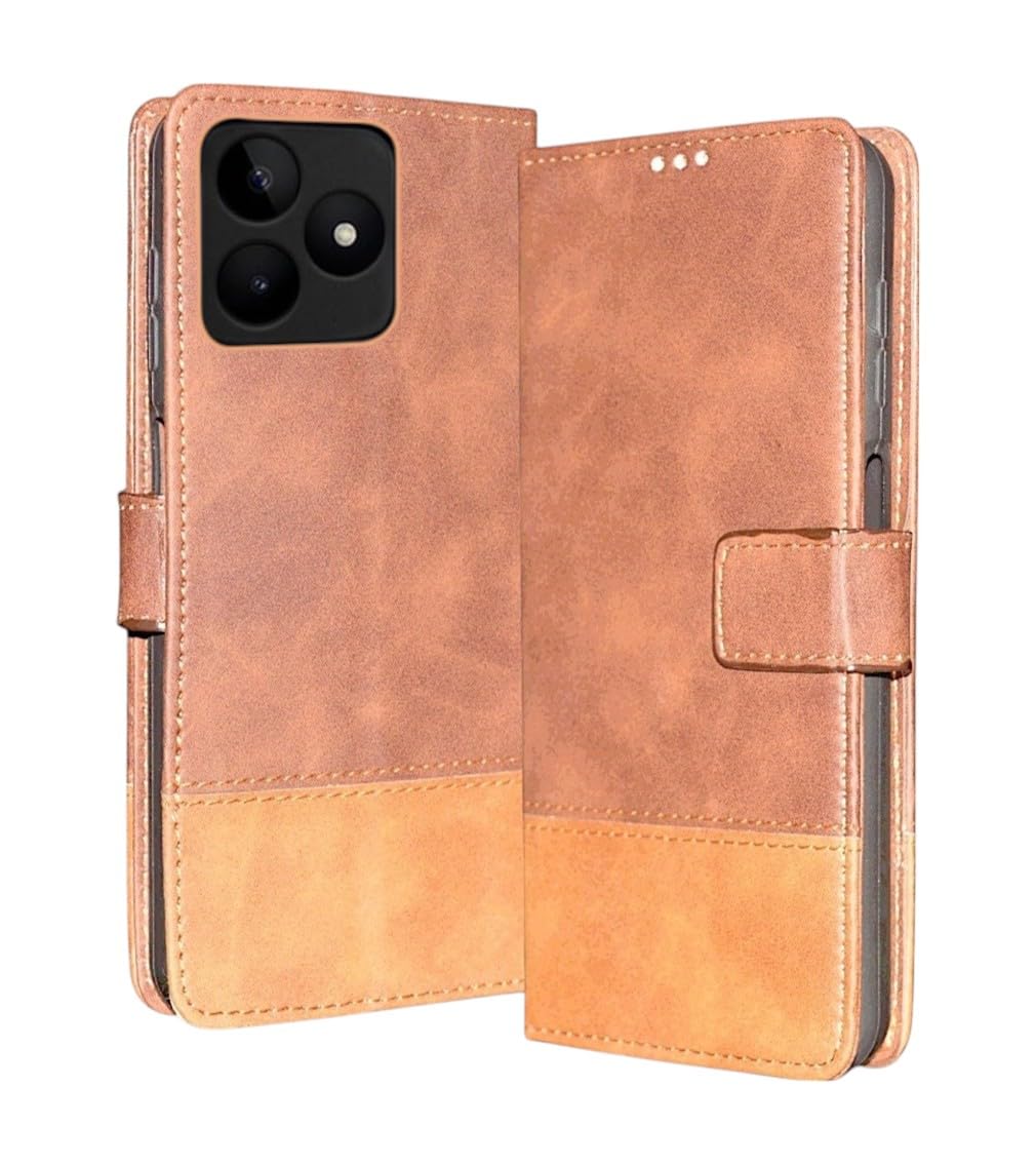 COVERBLACK Dual Colour Joint Vegan Matte Finish Leather Inbuilt Stand realme NARZO N61