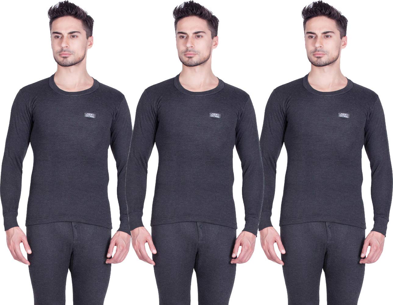 Lux Cottswool Men's Black Round Neck Full Sleeves Premium Thermal Lux Cottswool Men’s Cotton Thermal Set