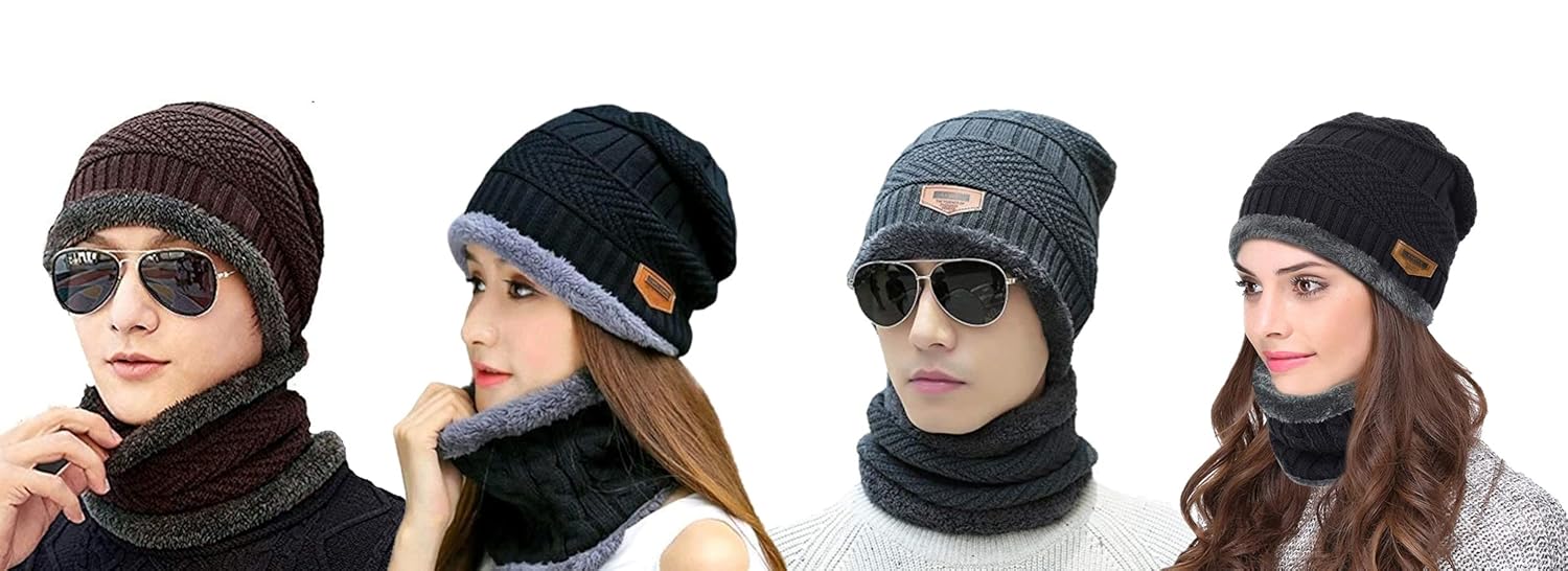 Buttons & Bows Knitted Winter Cap & Neck Scarf with Boldfit Winter Cap Set