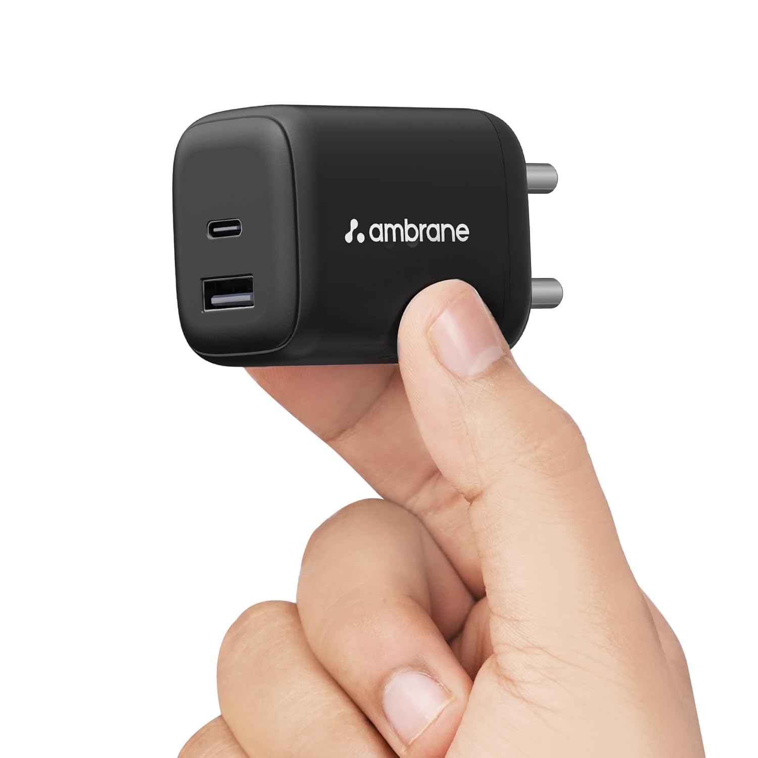 Ambrane 45W Dual Port GaN Charger, USB & Type C Apple 20W USB-C Power Adapter