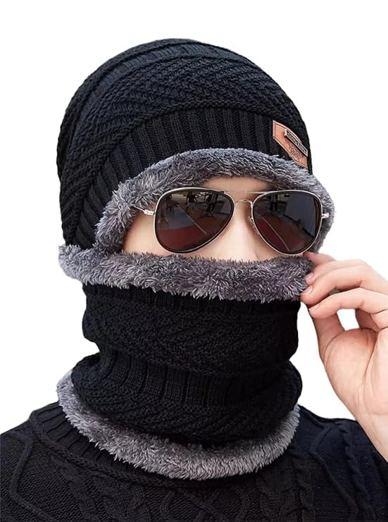 BELLAS Woolen Beanie/Skull Cap & Neck Warmer (Muffler) Combo for Boldfit Winter Cap Set