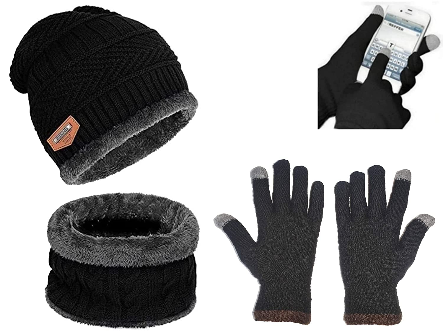 BeFall Winter Woolen Beanie Cap Hat Neck Warmer Scarf and Boldfit Winter Cap Set