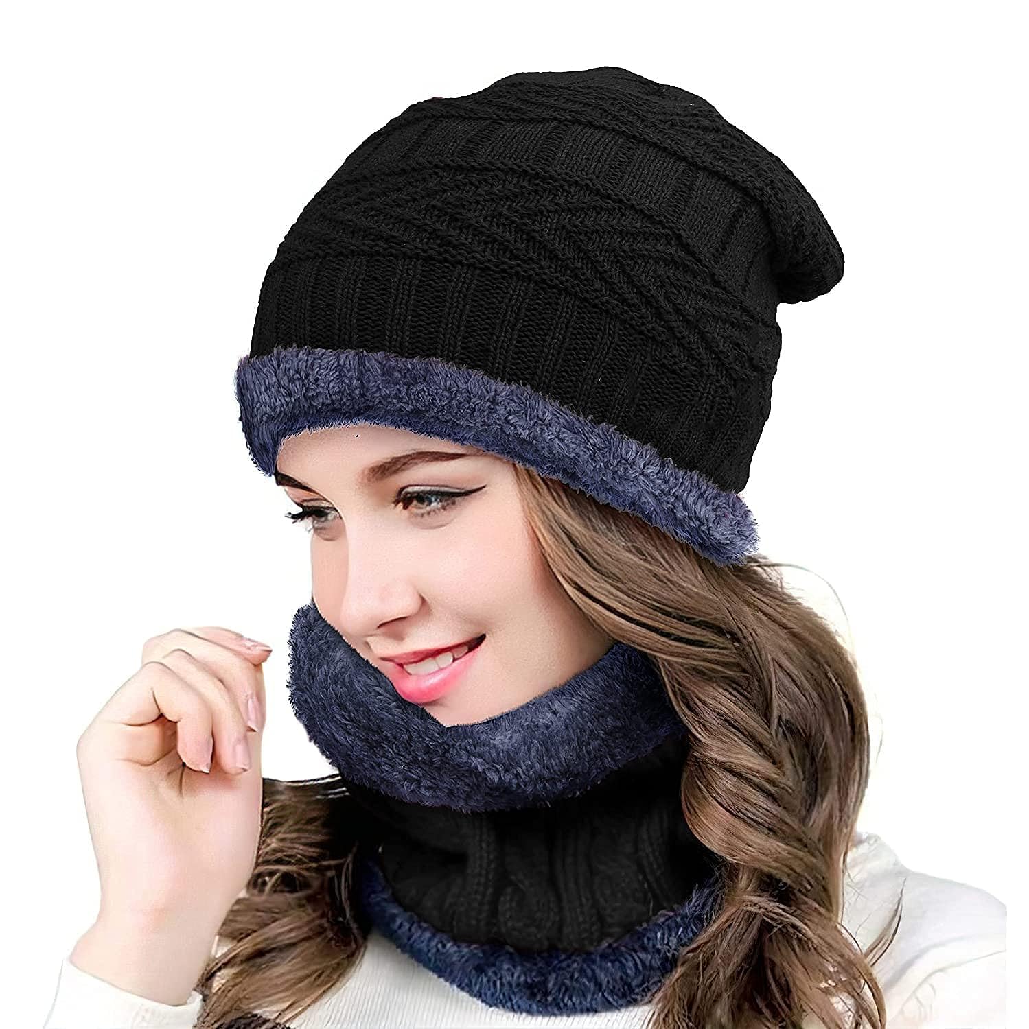 BlueJerk Woolen Winter Woolen Cap with Neck Muffler Set for Boldfit Winter Cap Set