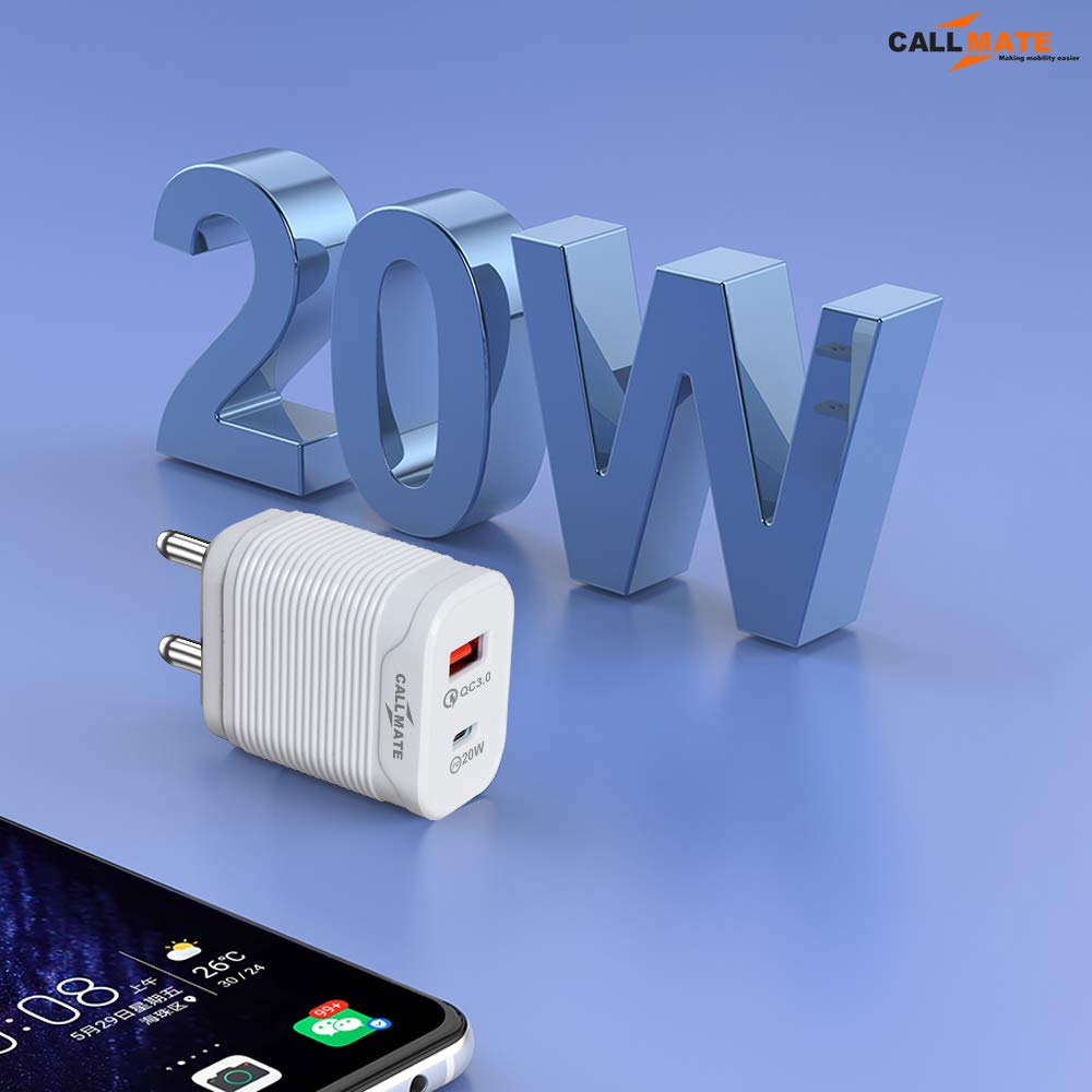 CALLMATE USB C Charger 20W PD Fast Charger Wall Type Apple 20W USB-C Power Adapter