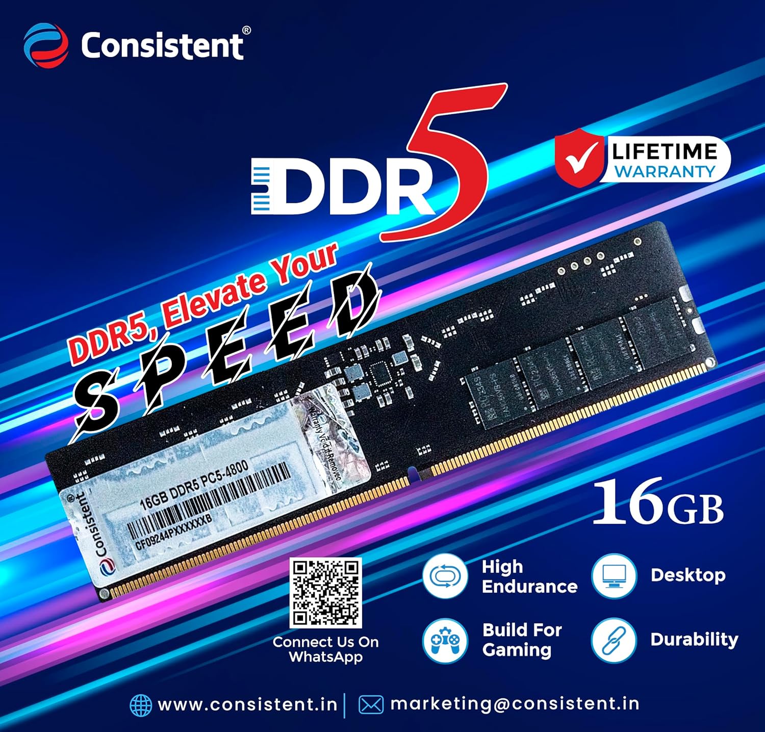 Consistent 16GB DDR5 4800mhz Desktop Ram for PC High Performance 16GB