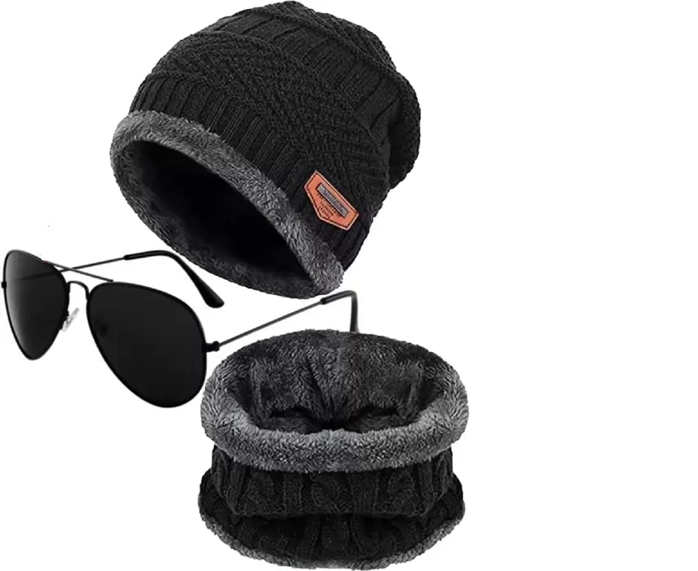 FY LANE 0066 Beanie/Skull Cap & Neck Warmer (Muffler) Aviator Boldfit Winter Cap Set