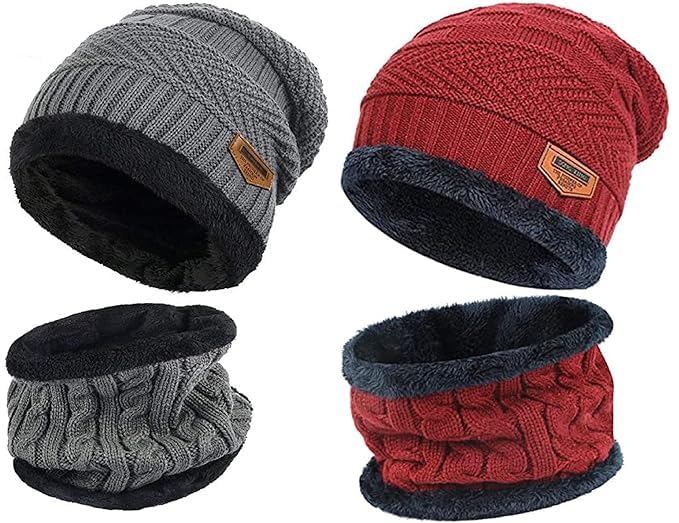 Feriiwala Woolen Beanie/Skull Cap & Neck Warmer (Muffler) Combo For Boldfit Winter Cap Set