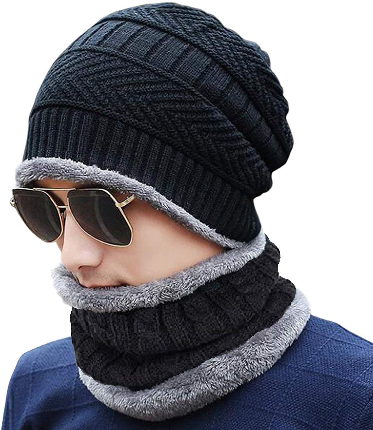 Gajraj Winter Knit Beanie Woolen Cap Hat and Neck Warmer Boldfit Winter Cap Set