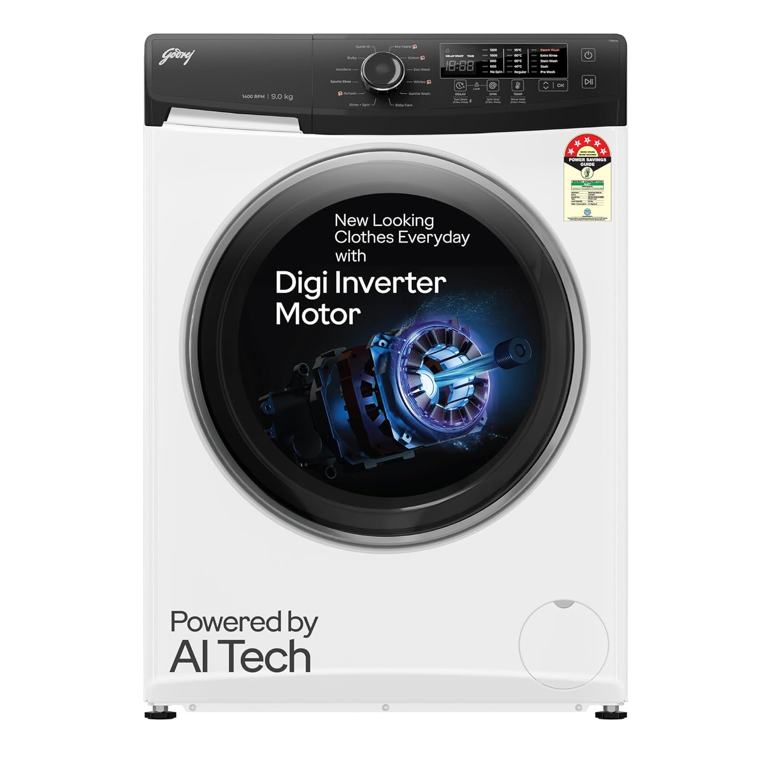 Godrej 9 Kg 5 Star AI Powered, Steam Wash, Digi LG 9 Kg 5 Star AI Direct Drive Steam Wi-Fi Front Load Washing Machine