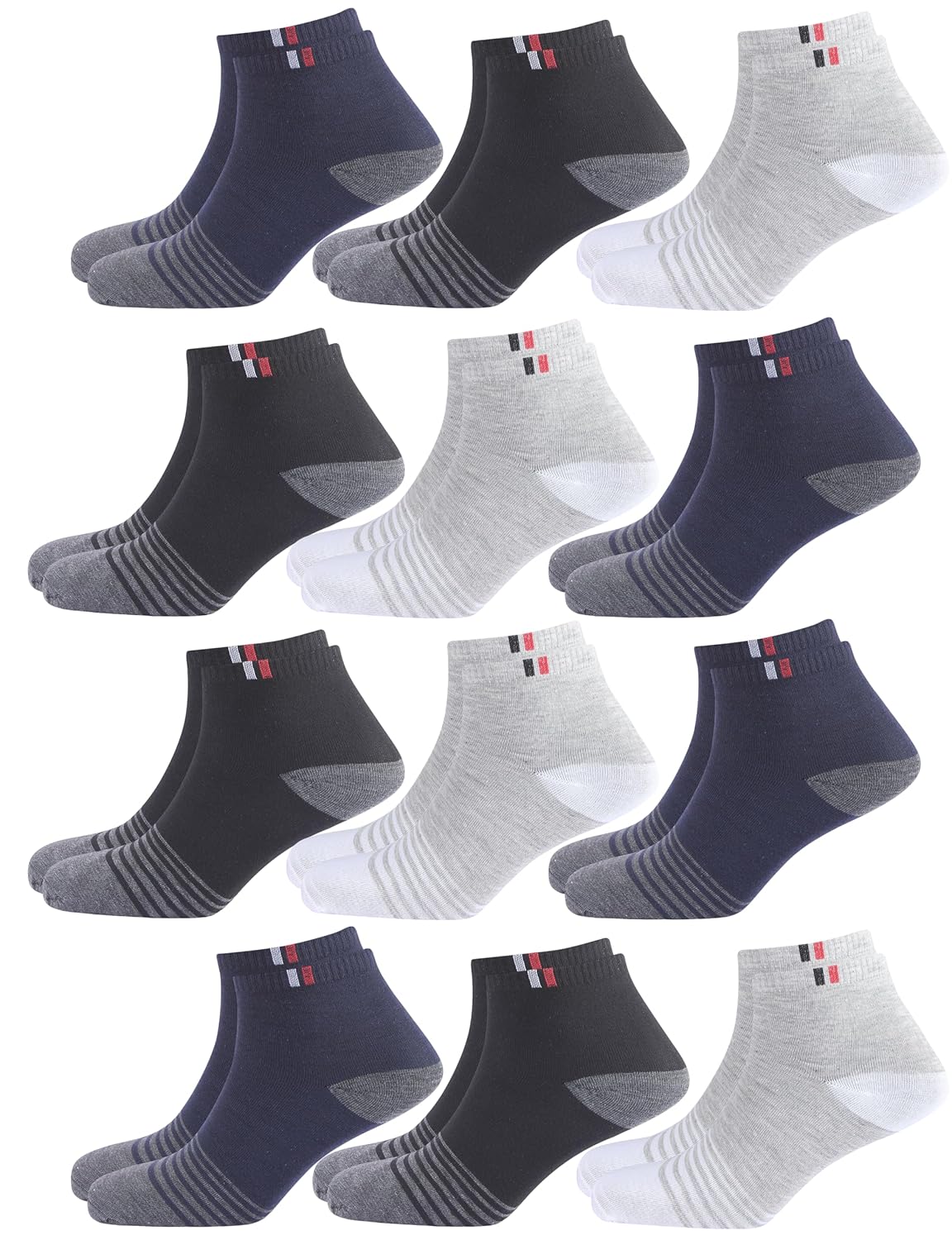 HAYBERG 12 Pairs Stripped Ultra soft Ankle Socks for Men SJeware 12 Pairs Solid Cotton Ankle Length Socks