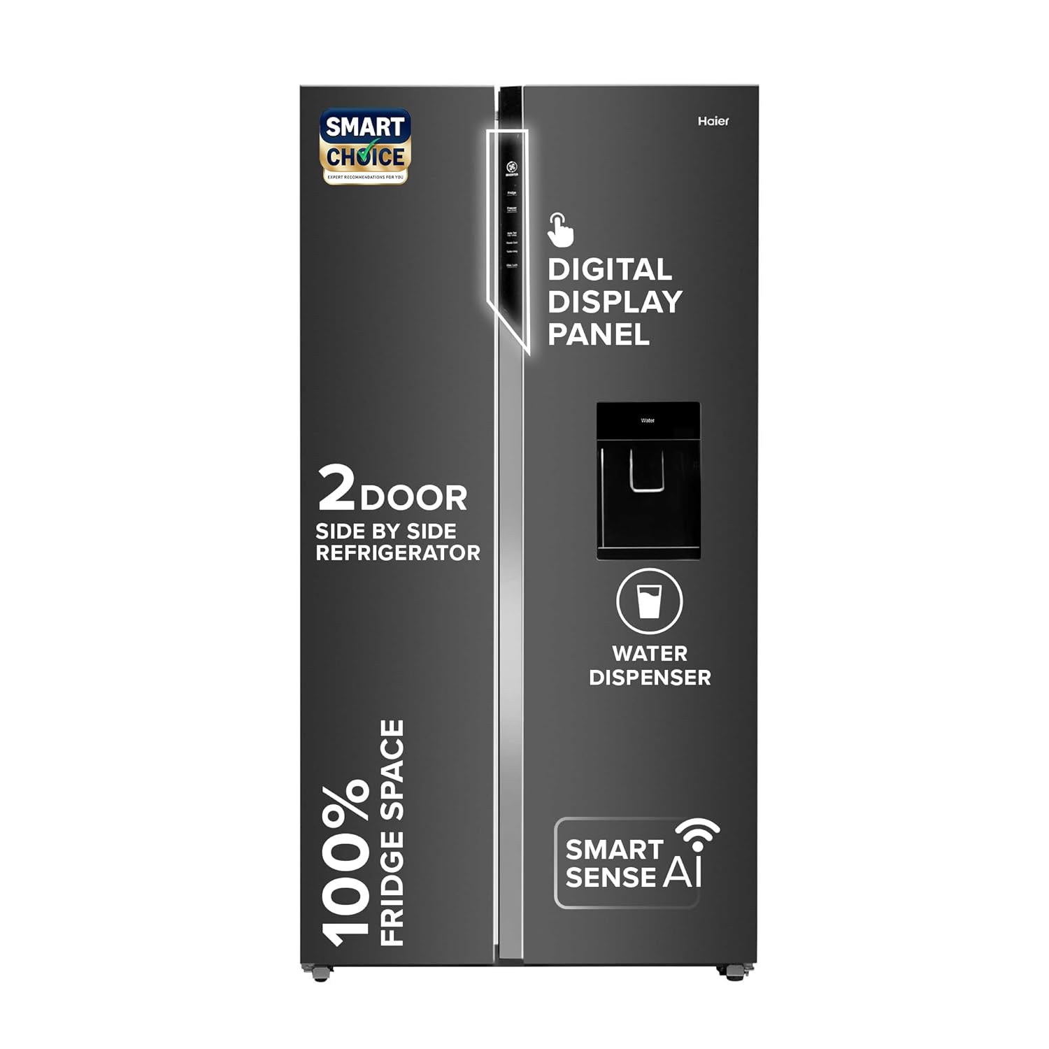 Haier SmartChoice 596L 3Star 2-Door Water Dispenser Side by Side LG 630 L Frost-Free Inverter Wi-Fi InstaView Side-by-Side Refrigerator (Matte Black