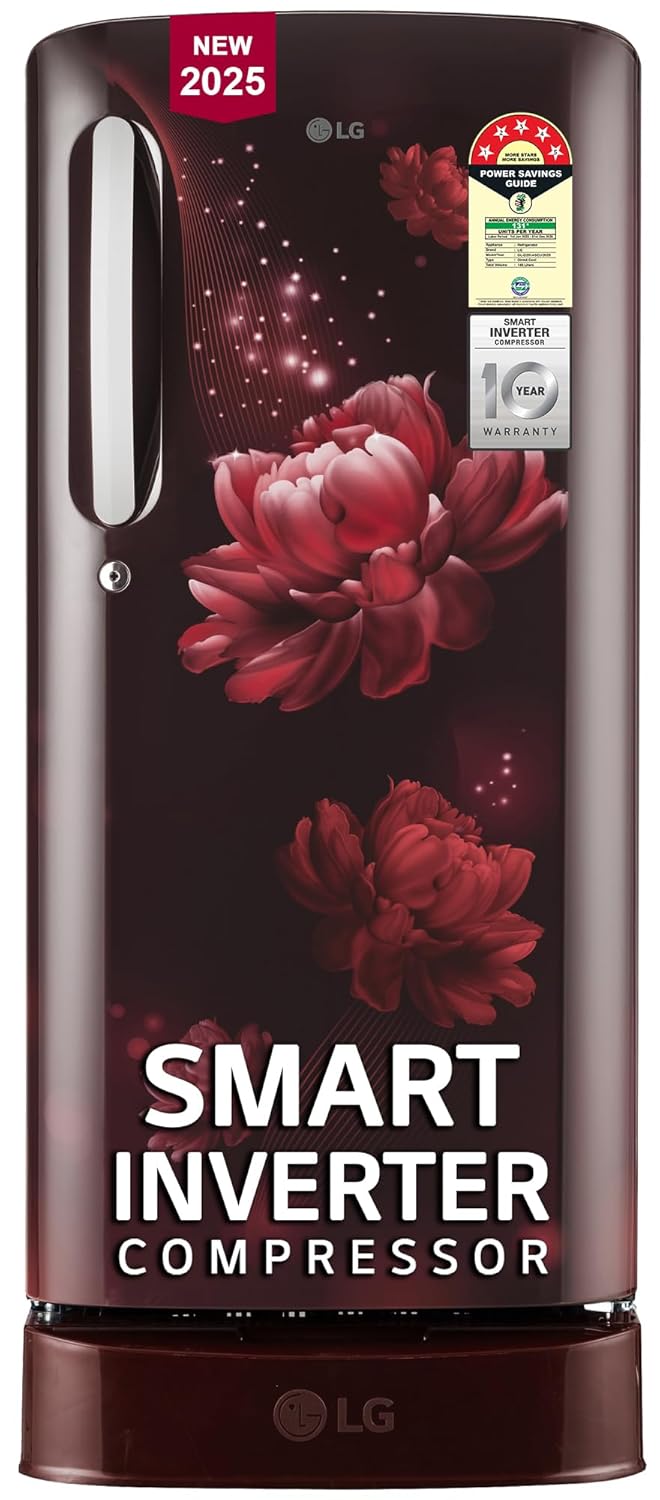 LG 185 L, 5 Star, Smart Inverter, Direct-Cool Single Door Samsung 183 L 4 Star Digital Inverter Direct-Cool Single Door Refrigerator (Red)