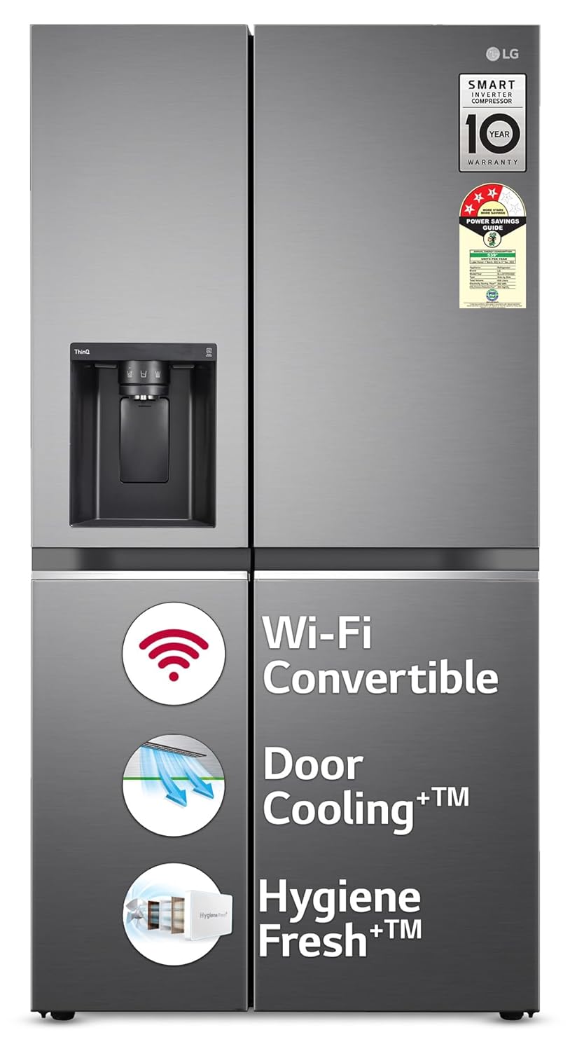 LG 630 L 3 Star Frost Free Smart Inverter Wi-Fi LG 630 L Frost-Free Inverter Wi-Fi InstaView Side-by-Side Refrigerator (Matte Black