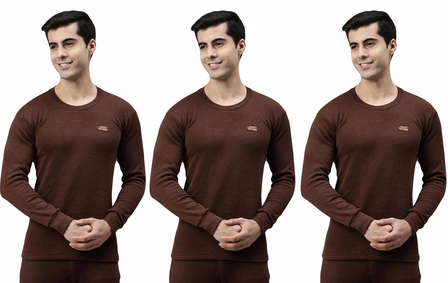 Lux Cottswool Men's Brown Round Neck Full Sleeves Premium Thermal Lux Cottswool Men’s Cotton Thermal Set