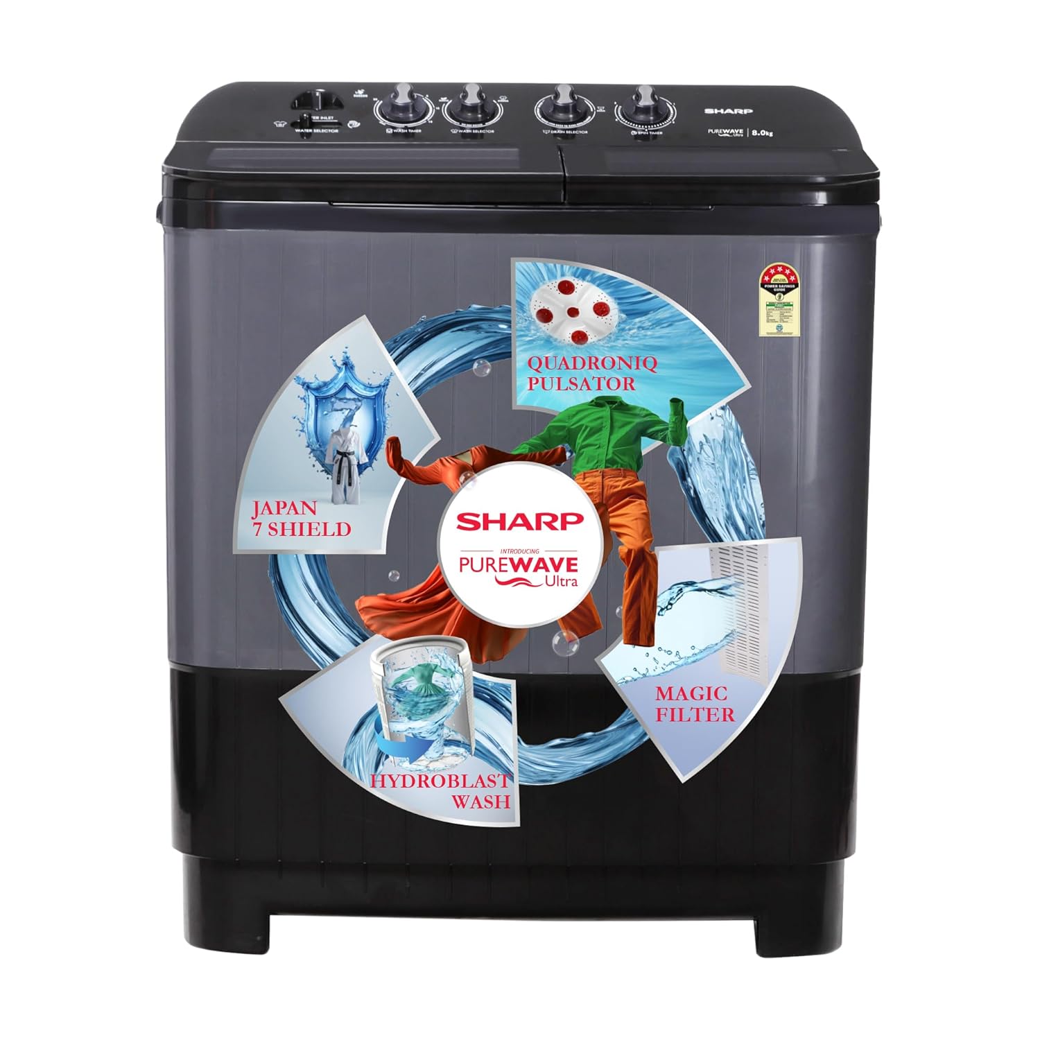 SHARP 8.0 kg, 5 Star, Semi-Automatic Top Loading Washing Machine LG 8.5 Kg 5 Star Semi-Automatic Top Load Washing Machine