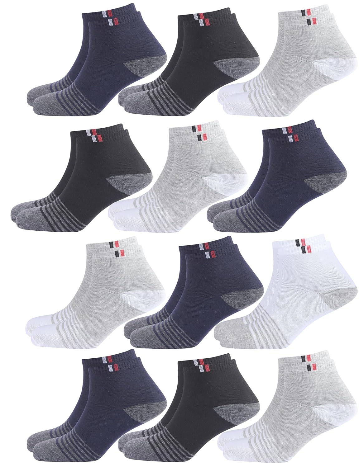 SJeware 12 Pairs Stripped Ultra soft Ankle Socks for Men SJeware 12 Pairs Solid Cotton Ankle Length Socks