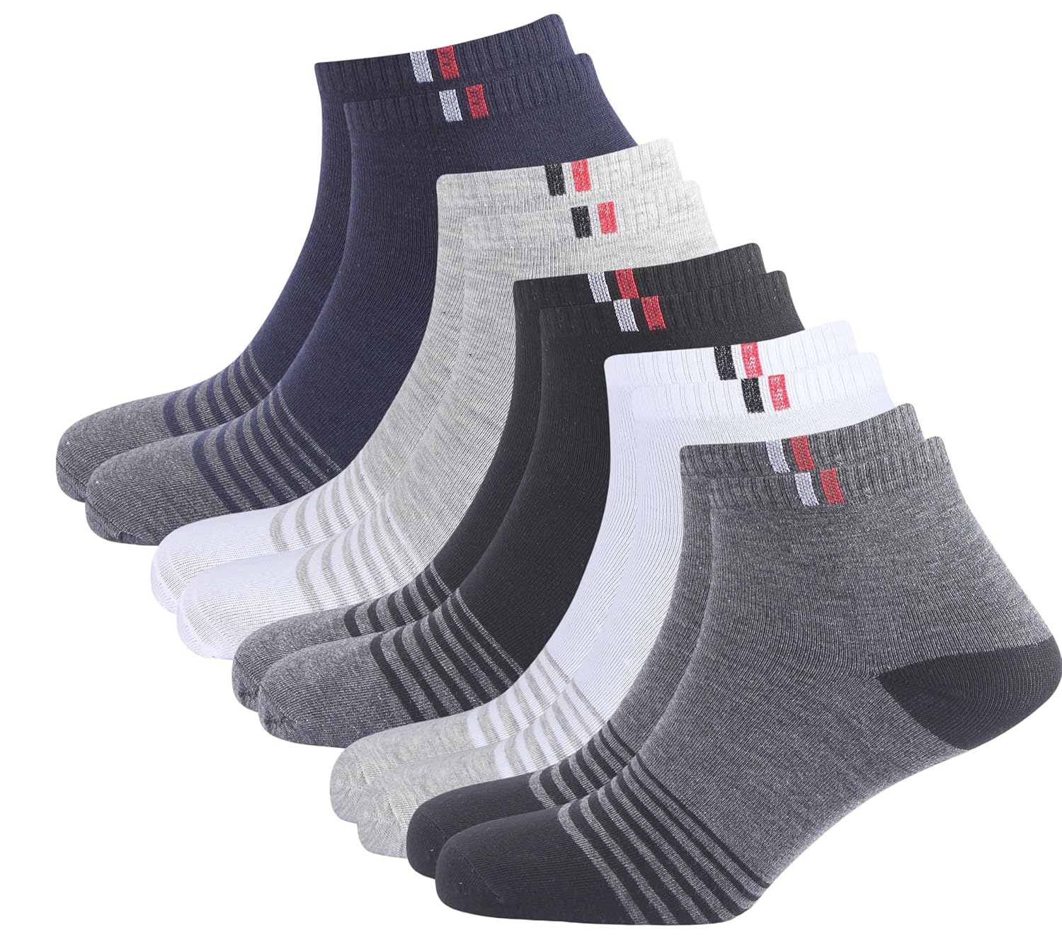 SJeware Polyester 5 Pairs Stripped Ultra Soft Ankle Length Socks SJeware 12 Pairs Solid Cotton Ankle Length Socks