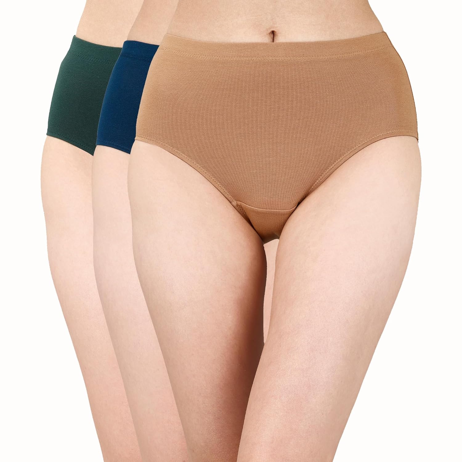 SOIE Women's High Waist Full Coverage Solid Stretch Cotton Hipster Jockey Women Cotton Hipster Brief (Pack of 3)