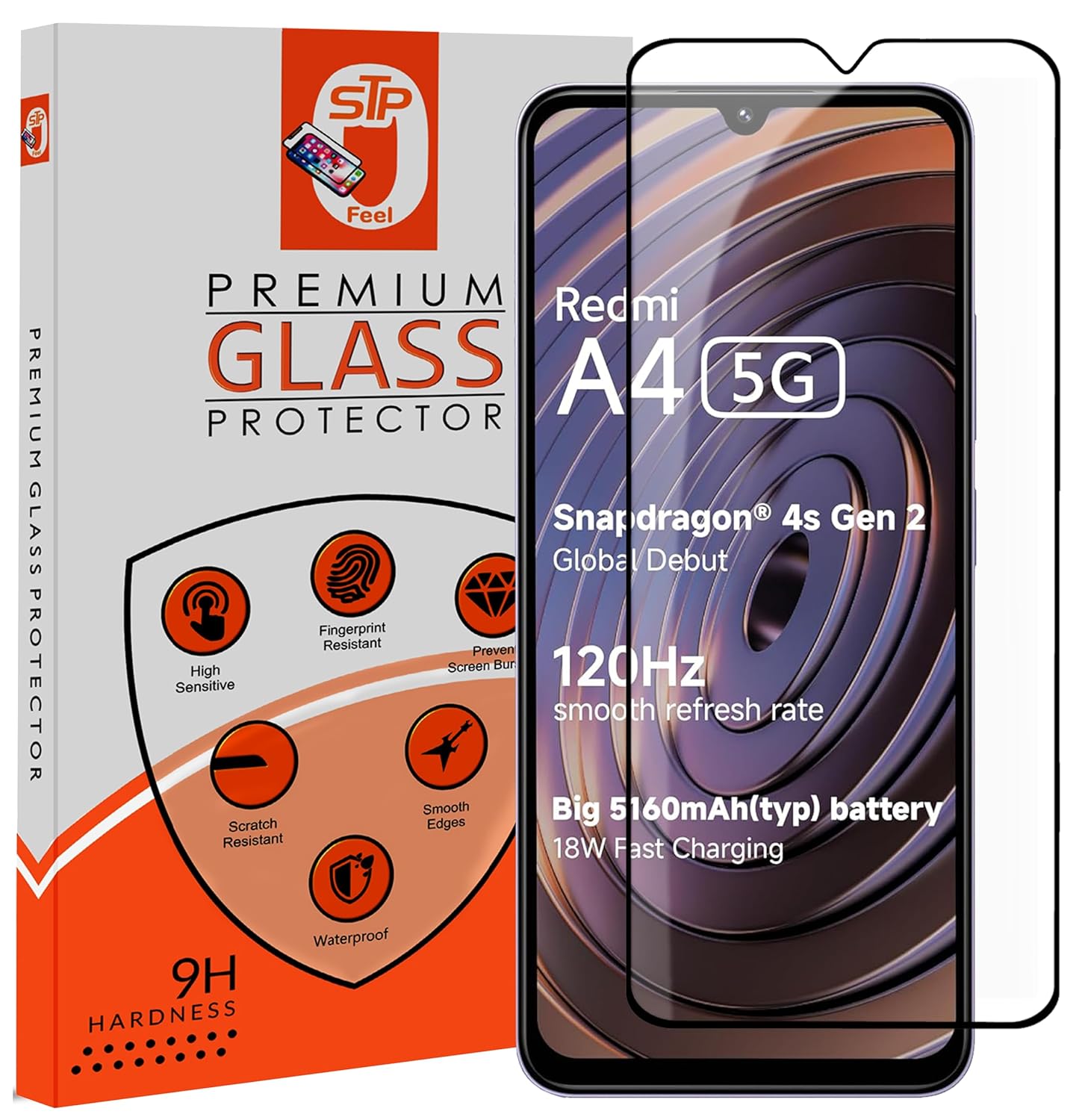 STP FEEL® Premium Tempered Glass Screen Protector Guard Compatible For Redmi A4 5G