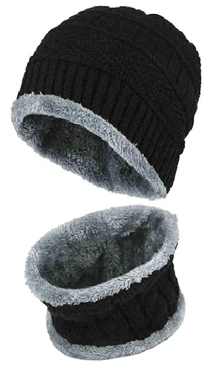 SUNEX Winter Knit Beanie Woolen Cap Hat and Neck Warmer Boldfit Winter Cap Set