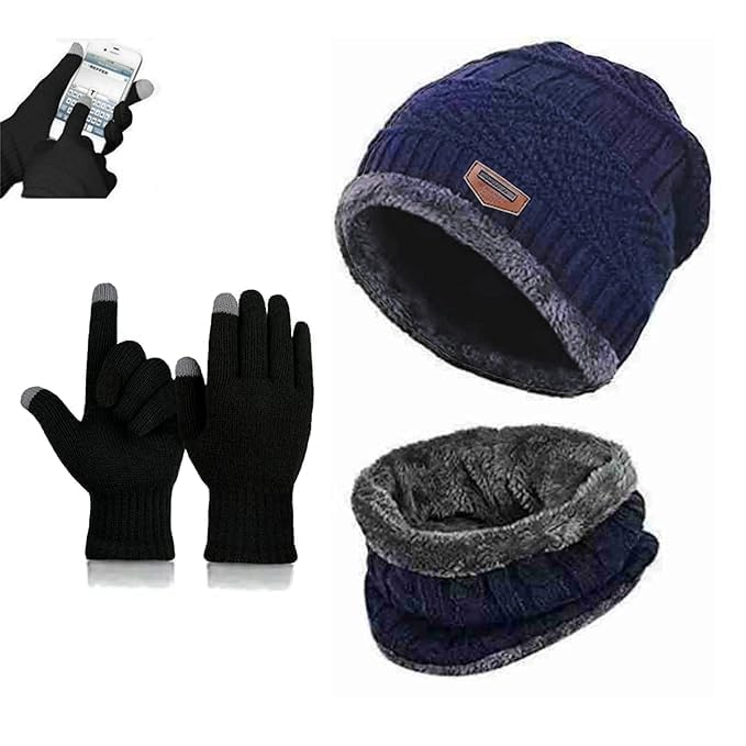 TRUFLAIR Winter Knit Beanie Cap Hat Neck Warmer Scarf and Boldfit Winter Cap Set