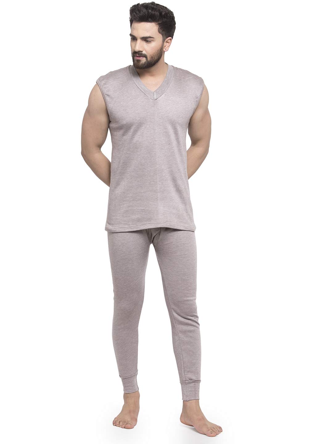 UZARUS Men's Sleeveless Thermal Set (V Neck Vest and Trouser) Lux Cottswool Men’s Cotton Thermal Set
