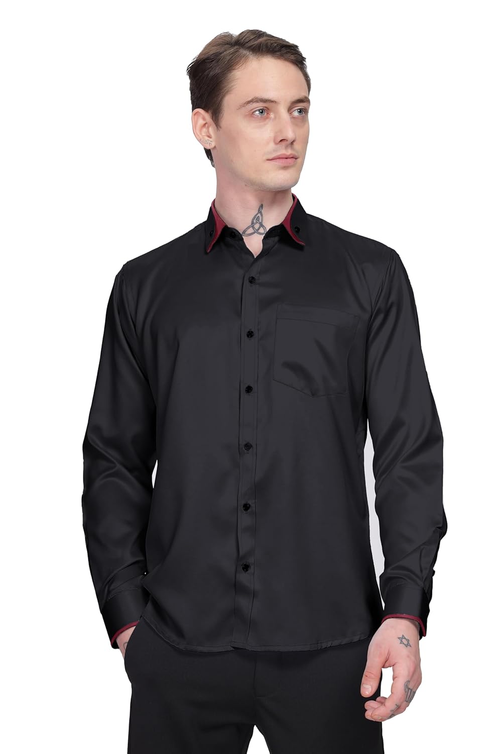 BE ACTIVE Men's Cotton Satin Shirt | Shiny Satin Shirt CVC Men’s Poly Satin Silk Full Sleeve Shirt