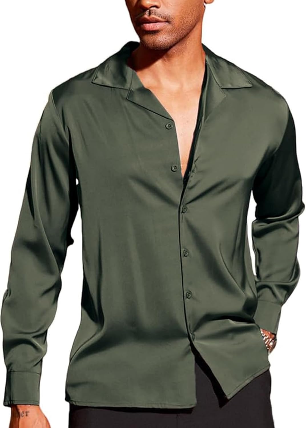 CB-COLEBROOK Men Luxury Satin Silk Dress Shirt - Long Sleeve, CVC Men’s Poly Satin Silk Full Sleeve Shirt