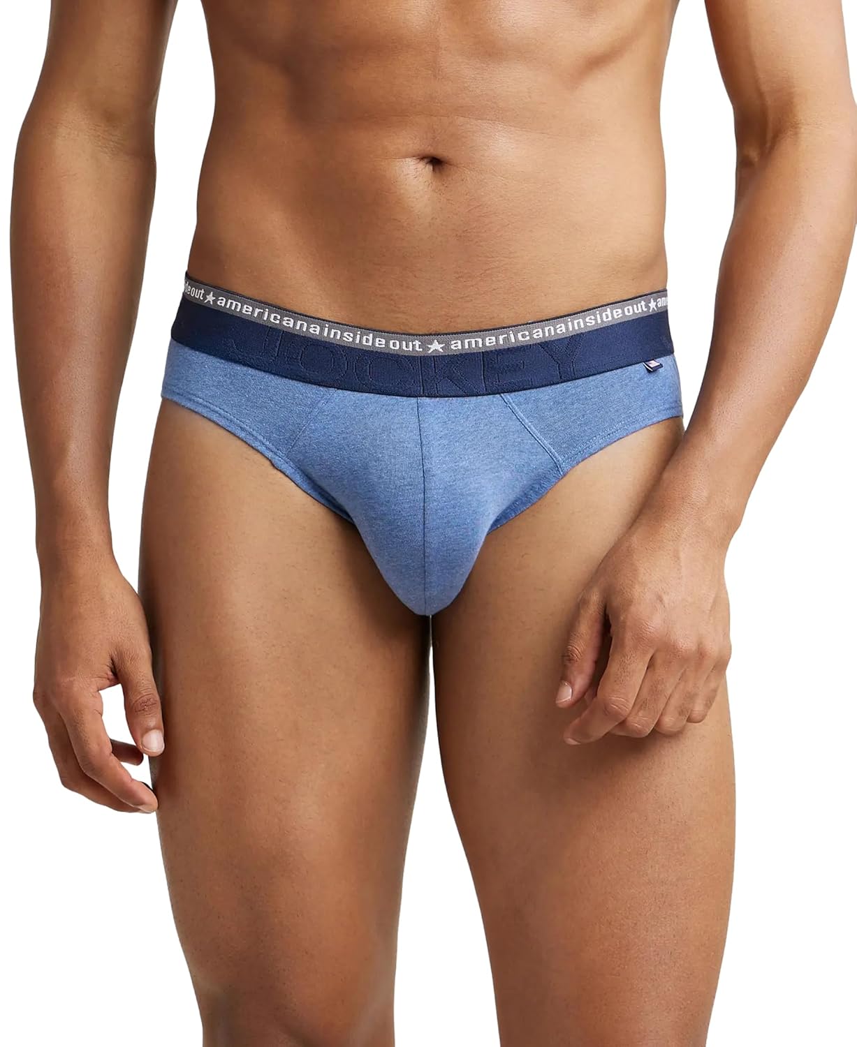 Jockey Men's Cotton Brief (Pack of 1) (US59-0105-LTDML_Ligh_Light Denim Melange_Blue_XL) Jockey Men’s Super Combed Cotton Briefs