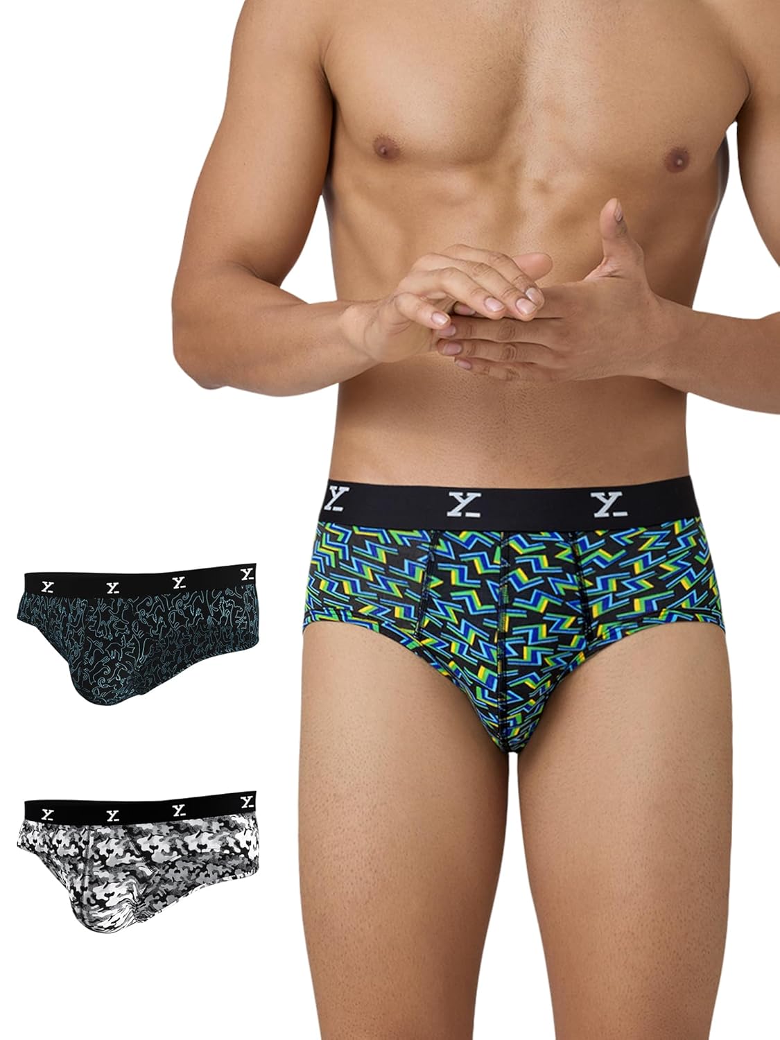 XYXX Men's Shuffle Micromodal Regular Fit Printed Antimicrobial Briefs with Jockey Men’s Super Combed Cotton Briefs